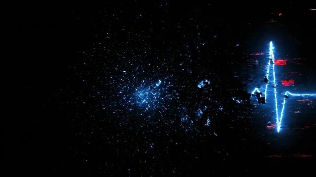 Minimalist digital energy waveform rapidly pulses and then blanks out momentarily across a dark background, illustrating system failure geometric, technology, motion graphics
