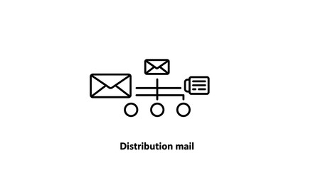 Simple graphic representing distribution of mail, involving envelopes & a distributing hub icon