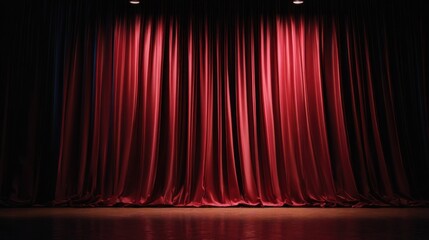Stage Presence: A dramatic stage curtain, bathed in a spotlight. The deep red curtains cascade down towards a polished wooden floor.