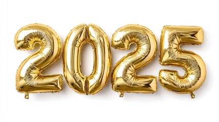Golden foil balloons spelling out the year two thousand and twenty five