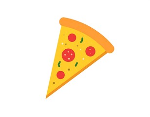 Simplified graphic of a pizza slice with toppings, presented on a white background