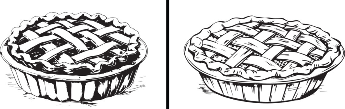 pie clipart illustration, bakery pie drawing, dessert food sketch, hand drawn pie art, pastry illustration vector, black white pie clipart, printable bakery icons, dessert line art, pie outline drawin