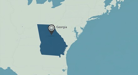 Simplified graphic of a southeastern US state, highlighted, with marker pin and labeled