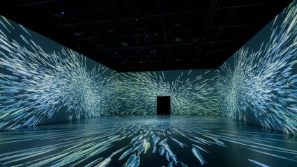 Immersive Digital Art Installation with Abstract Light Projections.