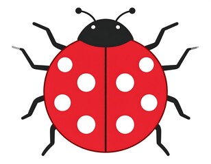 Simplified illustration of a ladybug with red shell and white spots, facing upwards