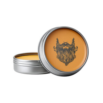 3D beard balm tin mockup, isolated on transparent background