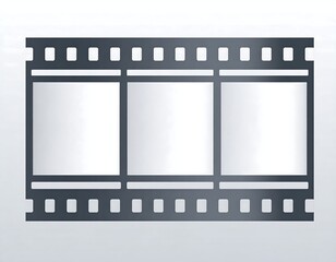 Simplified illustration of a film strip with three frames, gray design on a white background