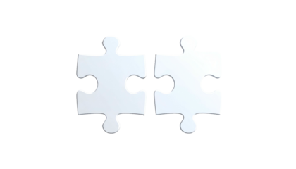 Two light-gray jigsaw puzzle pieces sit side by side against a stark black background, symbolizing connection and unity