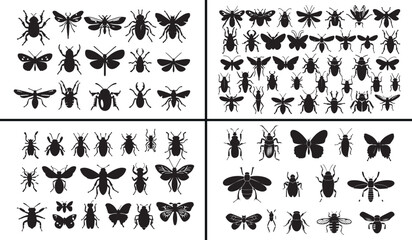 Obraz premium Insect Vector Icons, Bug Silhouette Illustration, Beetle and Fly Design, Nature Wildlife Clipart, Creepy Crawling Artwork, Entomology Study Vector, Small Creature Graphic, Natural Bug Symbol, Wild Ani