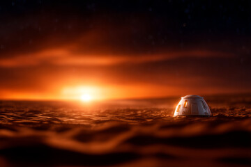 Mars habitat concept visual with sustainable energy sources showcases futuristic scene