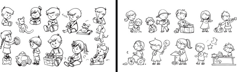 kids activity clipart, home scene illustrations, child routine sketches, playful daily life art, hand drawn kids scenes, black white activity clipart, printable kids scenes, lifestyle illustration pac