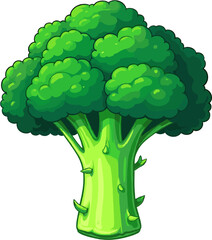 Vibrant fresh broccoli illustration featuring lush green florets and a thick stalk, designed in a clean vector style ideal for healthy food graphics, cooking projects, nutrition visuals and organic pr