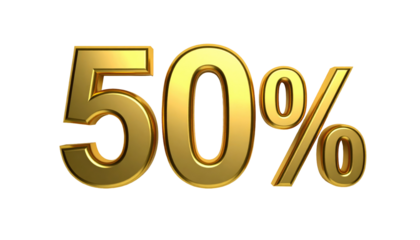 Golden "50%" text is rendered with a glossy finish. Isolated against a black background