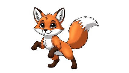 Obraz premium Charming cartoon fox mascot standing with a friendly expression, great for kids’ books, branding, and playful design projects.