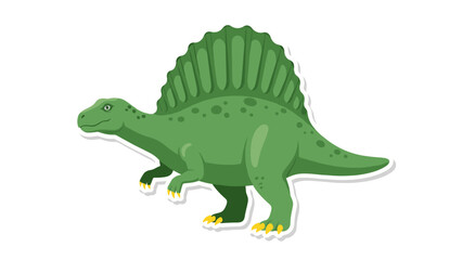 Green cartoon dinosaur with yellow claws and spiky green dorsal fin standing on a transparent background