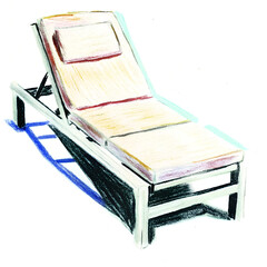 Hand-drawn lounge chair illustration with soft colors and relaxed design for leisure spaces