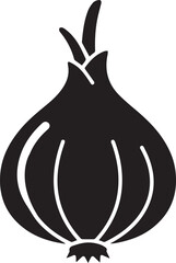 Stylized single onion icon with layered rings and green sprout perfect for culinary and food related graphic design projects