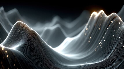 Abstract wavy lines with glowing particles, suggesting movement and light