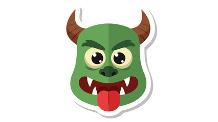 Green Monster Face with Horns and Tongue Sticking Out A Spooky Creature Illustration with Big Eyes and Sharp Teeth