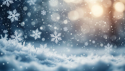 Naklejka premium Magical Winter Snowfall with Soft Bokeh Background