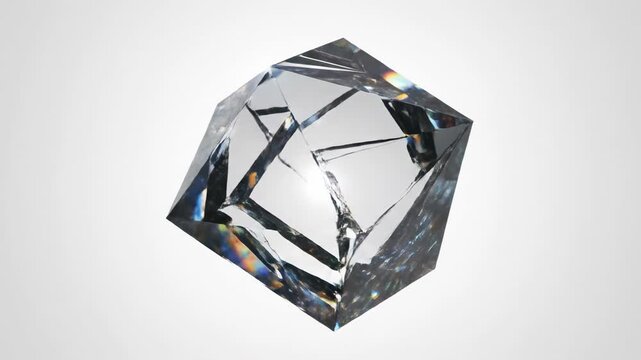 Seamless loop of a highly complex geometric crystalline structure slowly rotating in a pure white, sterile, and infinite void science, dreamlike, rotating