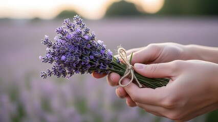 Lavender Offering: Tender hands gently cradle a delicate bouquet of lavender, showcasing the flower's soothing essence and captivating allure.