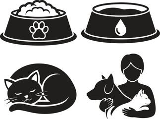Pet Feeding and Care Silhouette Illustration