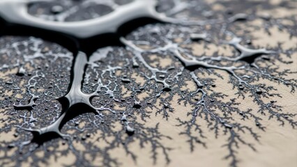 Close-up of dendritic growth patterns on a surface, resembling intricate natural formations.