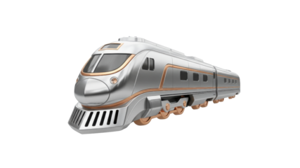 Isolated 3D Render of a Modern Silver High-Speed Bullet Train Car isolated on Transparent Background