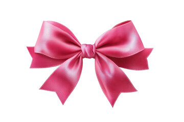 Fototapeta premium Bright pink satin bow with white stitching on black background ribbon silk, Isolated On White Background, Png Transparent