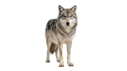 Full body portrait of a large Gray Wolf isolated on Transparent Background