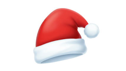 Christmas Holiday Santa Hat with White Fur Trim and Pom Pom Illustration isolated on Transparent Background
