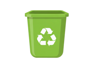 Green Recycling Bin with Symbol on White Background