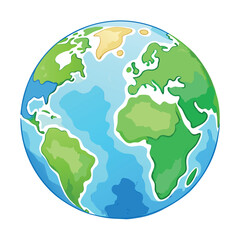 A colorful vector-style globe with bright blue oceans and green continents, illustrated in a clean, modern, and slightly cartoonish style
