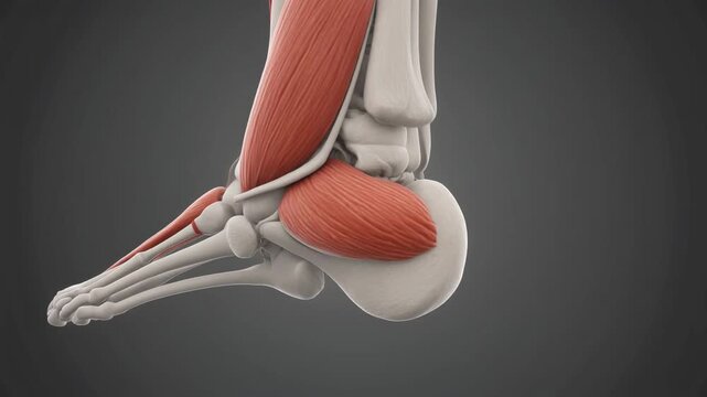 Anatomical animation of the human fibularis tertius muscle and surrounding ankle structures.