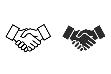 Obraz premium Two styles of handshake icon, one outline and one solid silhouette, symbolizing agreement and partnership