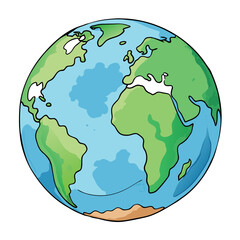 A colorful vector-style globe with bright blue oceans and green continents, illustrated in a clean, modern, and slightly cartoonish style