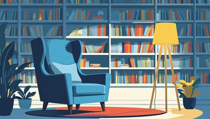 Cozy Reading Nook: A Serene Library Setting