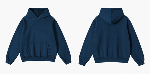 Blank Washed Navy Blue Hoodie Front and Back View Isolated on White Background for Mockup © Drip