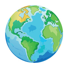 A colorful vector-style globe with bright blue oceans and green continents, illustrated in a clean, modern, and slightly cartoonish style