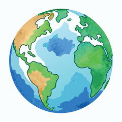 A colorful vector-style globe with bright blue oceans and green continents, illustrated in a clean, modern, and slightly cartoonish style