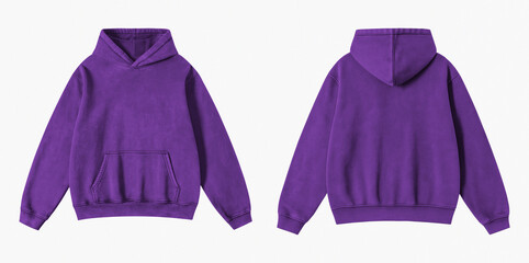 Blank Washed Purple Hoodie Front and Back View Isolated on White Background for Mockup © Drip