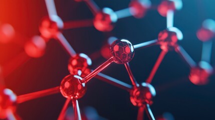 A close-up visualization of molecular structures, featuring red and blue spheres connected by lines, representing atomic connections in a scientific context.