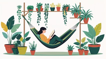 Serene Relaxation in a Lush Garden Hammock