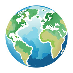 A colorful vector-style globe with bright blue oceans and green continents, illustrated in a clean, modern, and slightly cartoonish style
