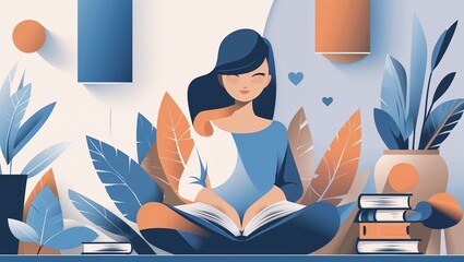 Peaceful Reading Nook: A Woman Enjoys a Book Surrounded by Plants