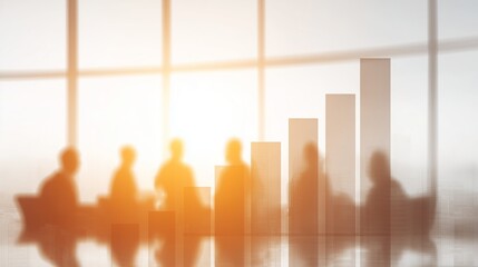 Abstract Business Meeting with Growth Graph Overlay at Sunrise. Symbol of progress, innovation, and economic success.