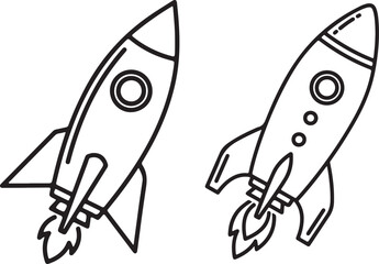 silhouette rocket outline vector illustration, Rocket icon vector minimal.