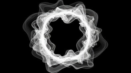 Abstract white smoke ring on black background, ethereal and mysterious, perfect for design elements and overlays.