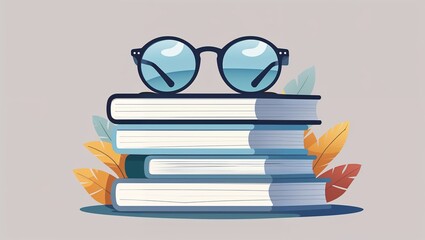 Stack of Books with Glasses and Autumn Leaves: A Study in Knowledge and Tranquility